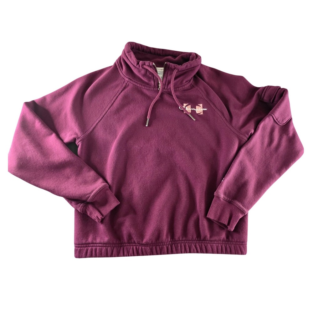 Champion Cropped Maroon Quarter Zip Mock Neck Pullover Sweatshirt Womens Small